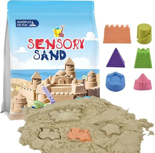 DMG Play Sand 6 Pcs Molds Shape does not scatter more delicate does not stick to the hand Kids Non Toxic Soft Playsand Moulding and Creating for Kids Indoors Outdoors Activity(Sand color)