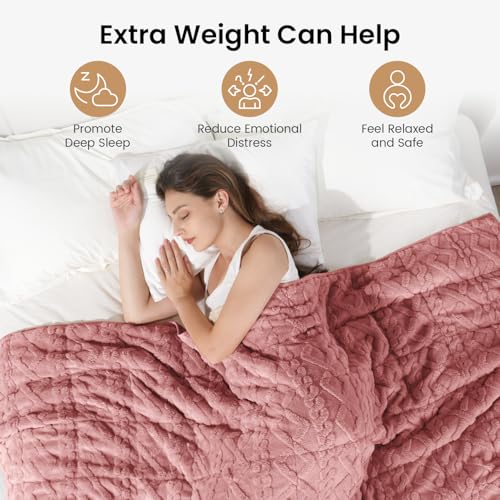 Image of Drewin Weighted Blanket for Adults Queen Size 15lbs, Soft Cozy Turtleback Sherpa Weighted Blankets for Sleeping and Calming, Thick Bed Blanket for Couch Bed, 60 x 80 inches, Apricot Pink