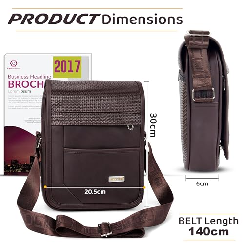 Image of Storite PU Leather Messenger Bag, Dark Brown, 20.5x6x30 cm