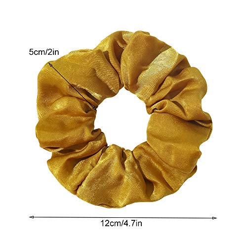 Image of Silk Satin Scrunchies Women Hair Ties - Ivyu Big Scrunchy Ponytail Holder No Crease Hair Bands Soft Elastic No Hurt Your Hair for Vsco Girl Women Beige Gray Dard Yellow Light Yellow