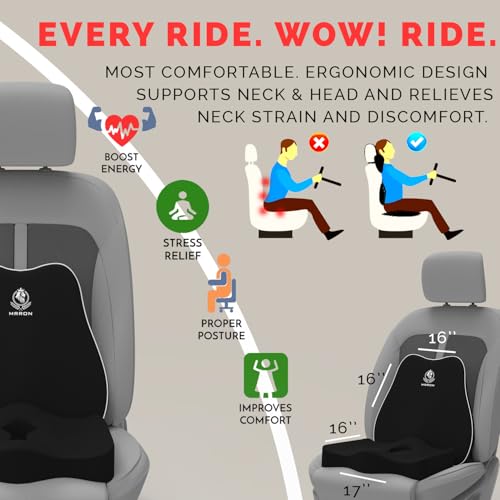 Image of MRRON Car Comfort Combo | Memory Foam Backrest & Wedge Seat Cushion Combo of 2 | Orthopedic Support for Back, Tailbone, Sciatica | Ergonomic Comfort for Car, Office| Posture Correction | Universal Fit