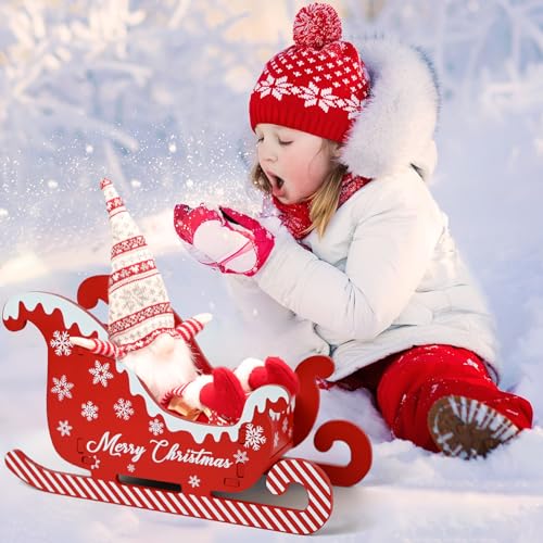 Large Christmas Santa's Sleigh Props Red Sled Decor Wooden Indoor Outdoor Recessed Ceiling Ledge Santa Decoration Tree Photo Booth Kit Table Top Xmas Basket for Pets Trailer Party Favor, 17x7x10