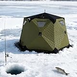 WEIZIIA Pop-Up-Eisangelzelt für 6-10 Personen, Regenschutz für das Eisangelzelt, isoliertes Pop-Up-Zelt mit Ofenrohrdurchführung, 2 Türen und 5 Fenstern, verdickte Baumwoll-Thermoabdeckung Green