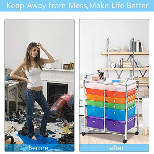 image for TUFFIOM 12-Drawer Rolling Storage Cart, Utility Organizer Cart for Too