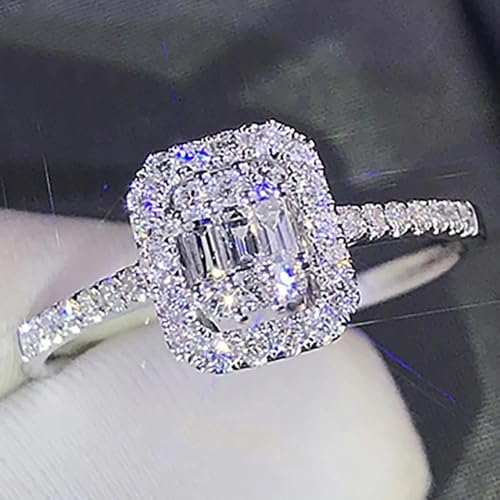 Silver Plated Square Cubic Zirconia Engagement Rings Wedding Bridal Band Promise Rings Evening Parties Anniversary Valentine's Day Gifts Eternity Bands for Women