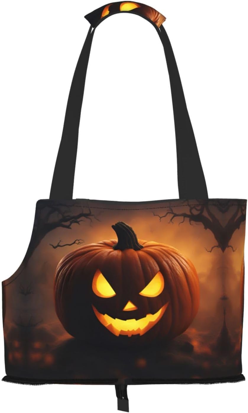 Halloween Pumpkin Print Portable Foldable Shoulder Bag for Travel,with Collar Hook and Handle Pad,Cute Stylish Design