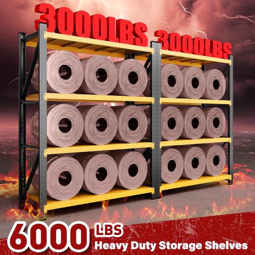 Image of SISESOL Set of 2 48 inch Wide Heavy Duty Garage Shelving Units,3000LBS 24 Deep Storage Shelves,Yellow Metal Garage Shelves,Large Storage Rack,70 High Steel Shelf,Industrial Shelving for Shop,Warehouse