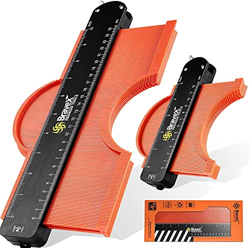 Paquete de 2 medidores de contorno con bloqueo, herramienta de perfil ancho de 5 pulgadas y 10 pulgadas para carpintería de trazado de esquinas, copia precisa de forma irregular duplicadora Cover