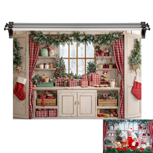 Toile de fond de Noël Kate 3x2,5 m décor cuisine et cadeaux de studio