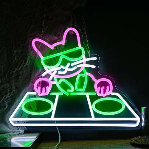 Image of Cat DJ Player Neon Sign Dimmable DJ Player Led Neon Light for Wall Decor USB Powered Cool Neon Light Sign for Bar Party Man Cave Bedroom Art Wall Decoration