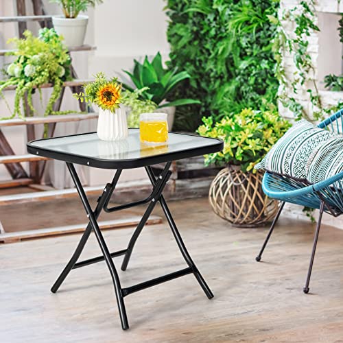 Tangkula 10401-NP Patio Bistro Table, 18 Inch Square Glass Top Side Table thumb #3