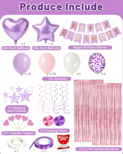 Image of Purple Pink Happy Birthday Party Decorations with Banner Balloons for Women