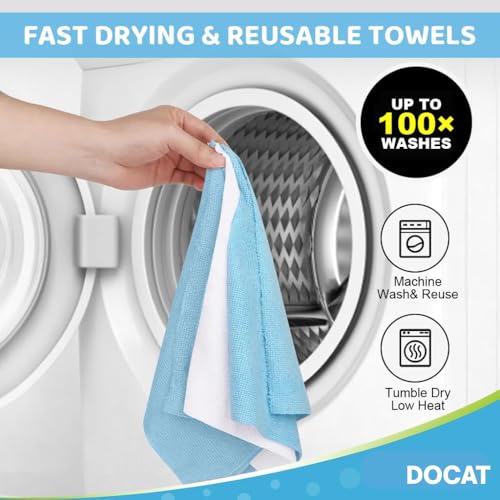 Image of DOCAT Microfiber Cleaning Cloth Roll 25x25 cm, Reusable and Washable Tear-Away Kitchen Towel Roll, Very Soft Cleaning Cloths for Home, Kitchen, Office, Electronics, Car Cleaning (Blue, 50 Pack)
