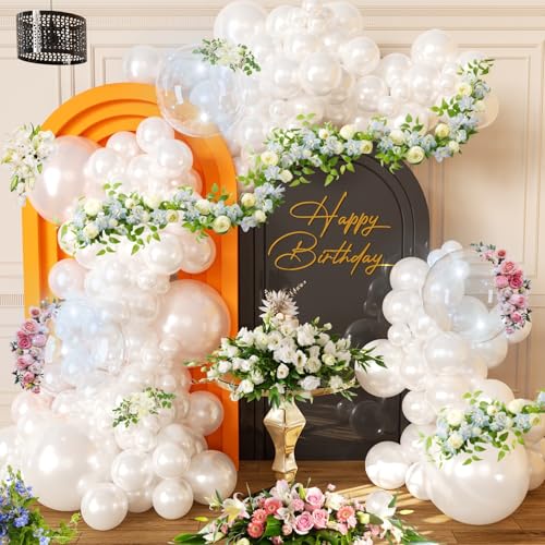 Image of Pearl White Balloon Garland 127PCS Transparent Bobo Balloon Arch for Birthday Wedding Engagements Graduation Baby Shower Anniversary Party Decorations