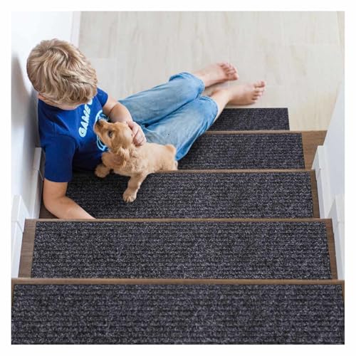 すべり止めシート, 15パック 20cm x 76cm 犬 滑り止め, 洗えます 屋外階段 滑り止めマット 階段、ガレージ、テラスに適しています,darkgrey