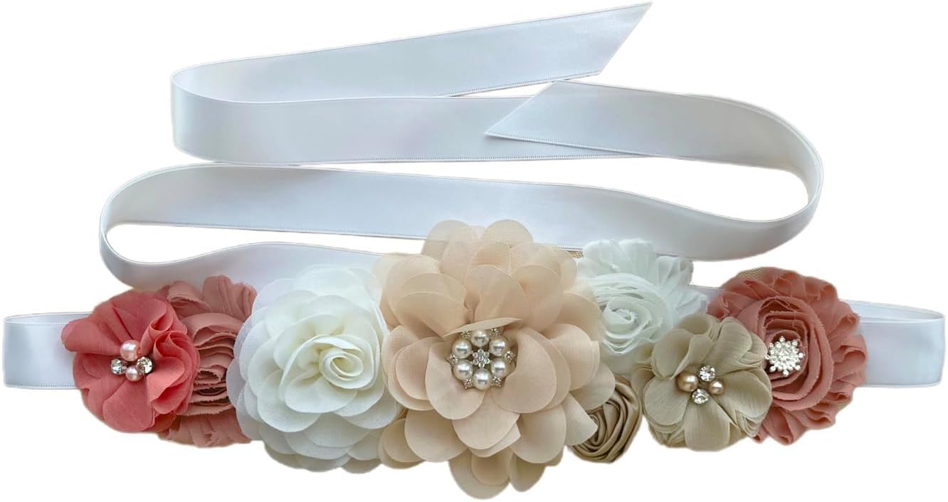 Gender Reveal Maternity Sash for Baby Shower Belly Flowers Sash