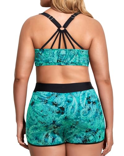 Image of Holipick Women Plus Size Swimsuits - Athletic 3 Piece Tankini with Shorts