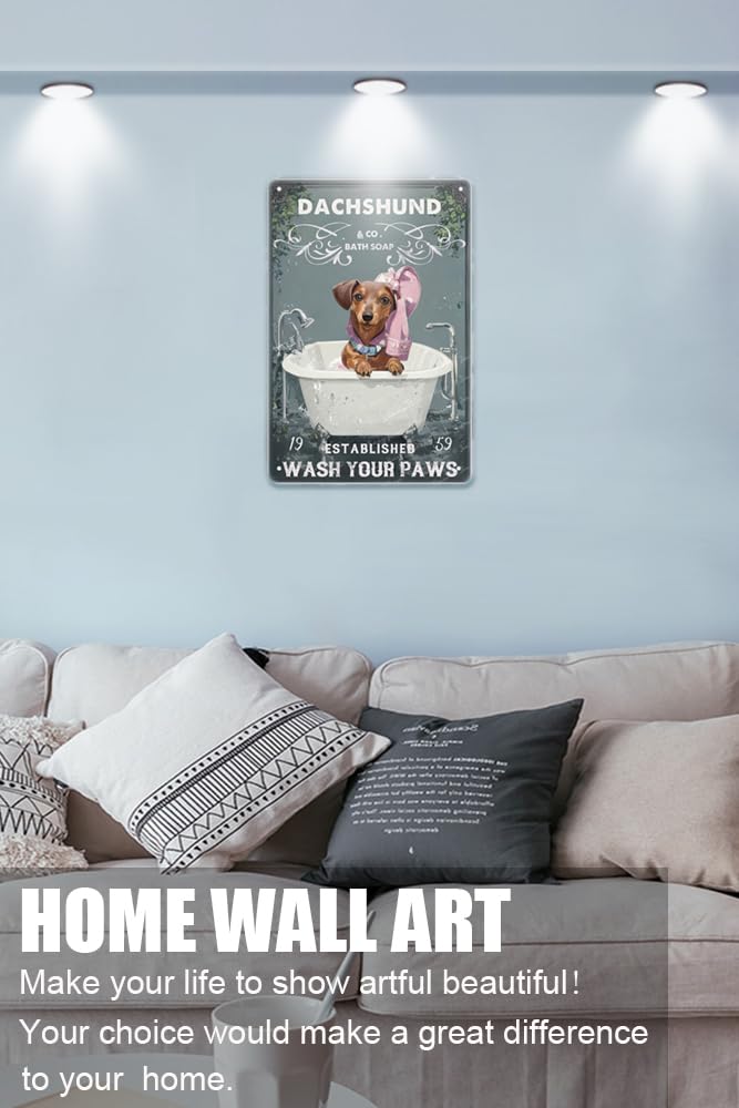 shgwehh Cartello vintage in metallo con bassotto da bagno e sapone, arte da parete, poster in metallo per casa, bar, bar, garage, bagno, 30 x 20 cm