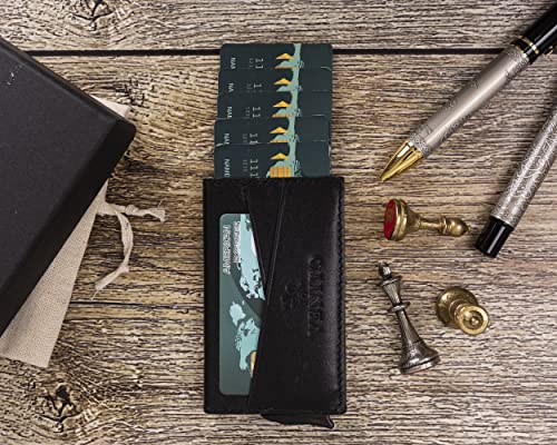 Venito Turin Premium Genuine Leather Mechanical Card Holder - RFID Blocking (Rustic Black)2