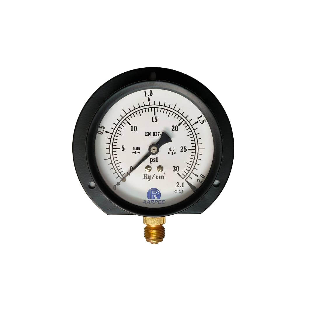 Pressure Gauge, Water pressure check gauge, 100mm (4inch), 3/8" bsp Thread, 3 Hole Surface Mounting, Anti-Corrosive Powder Coated MS Body and Brass Internal, +/-1.6% (0~2.1 kg/cm2 (30psi))-image-24