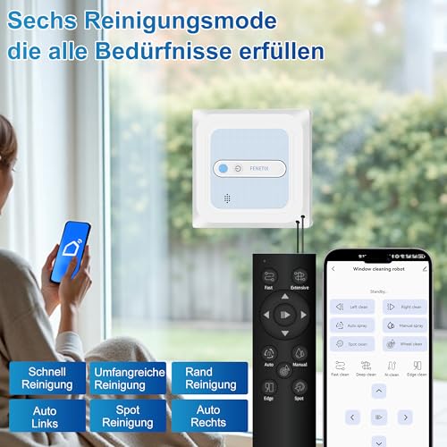 Fensterputzroboter, Intelligenter Fensterreiniger Roboter mit 6 Düsen, Kanten-Erkennung & Intelligenter Pfadplanung, 6000Pa Super-Saugleistung, App-Steuerung, für Glas, Spiegel, Fliesen (YW757)