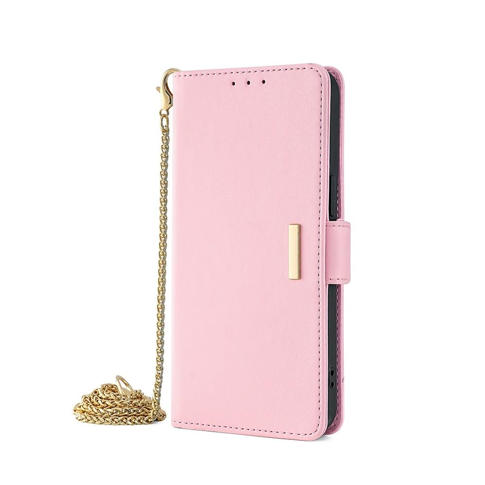 Étui compatible iPhone 12 Pro antichoc rose avec chaîne sangle et portefeuille - 8