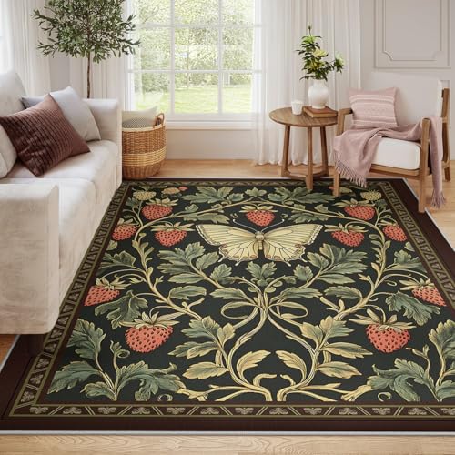 Tapis salle à manger 240x340cm style botanique vintage et lavable