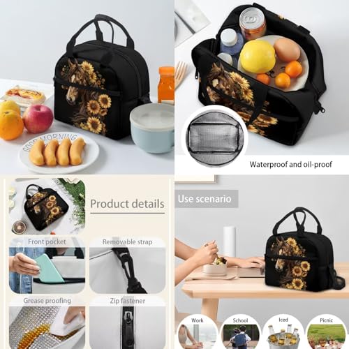 Brown Horse Backpack for School Girls 7Th Grade Sunflower Rucksack Preschool Elementary Middle Bookbag Lightweight Children's School Bag Back to School 3 in1 Set4