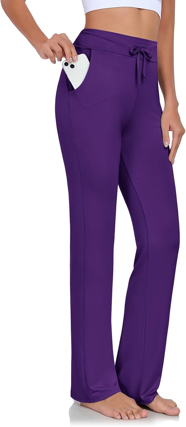 ADANIKI Womens Yoga Pants with Pockets Straight-Leg Loose Comfy Modal Drawstring Lounge Running Long Active Casual Sweatpants