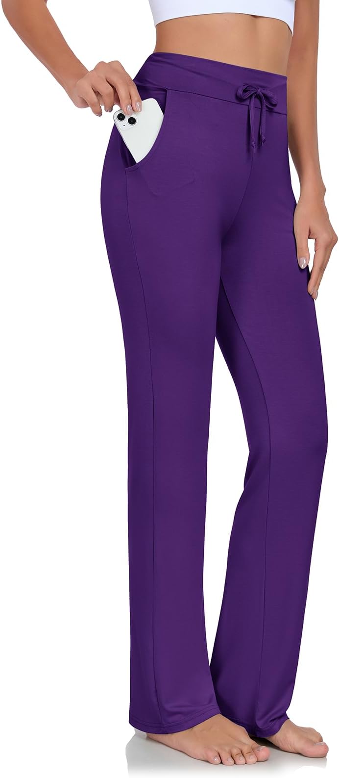 Womens Yoga Pants with Pockets Straight-Leg Loose Comfy Modal Drawstring Lounge Running Long Active Casual Sweatpants