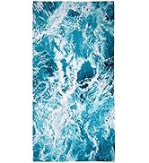 LIVILAN Microfiber Blue Sea Ocean Wave Beach Towel Blanket, Thin Lightweight Beach Swimming Pool ...