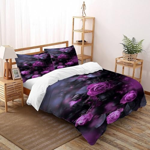 Linge de lit microfibre purple rose 3D douceur durable pour lit double