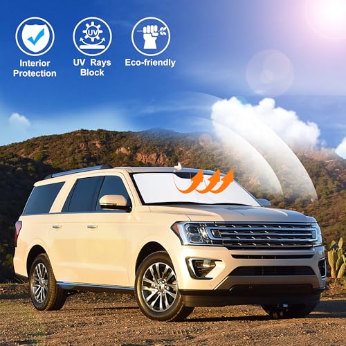 Image of Windshield Sun Shade Custom Fit for 2018-2024 2025 Ford Expedition SUV Accessories Foldable Sunshade Sun Blocker Protect Car from Sun Rays & Heat Damage Keep Car Cooler