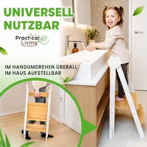 Lernturm Montessori aus Bambus, Klappbar, Tritthocker, Schemel für Kinder – Ansicht 6