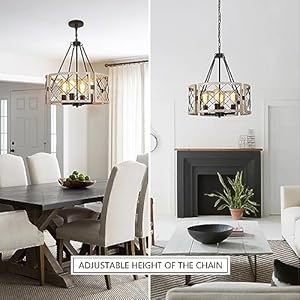 D19'' Farmhouse Chandelier, 4-Light Adjustable Dining Room Light Fixture Kitchen Island Lighting, Rustic Hanging Lights for Entryway Foyer Bedroom Living Room, Black & White Oak D19 Farmhouse Chandelier 4 Light Adjustable Dining Room Light Fixture Kitchen Island Lighting Rustic Hanging Lights for Entryway Foyer Bedroom Living Room Black White Oak