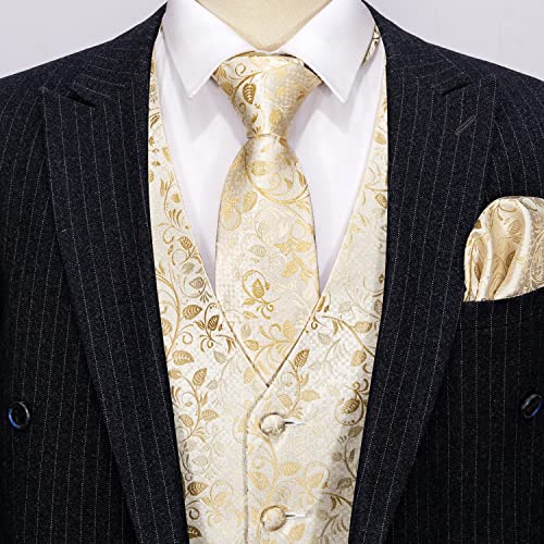 Image of Barry.Wang Mens Suit Vest Paisley /Flower Silk Jacquard Waistcoat Ties Set Formal /Leisure 5PCS