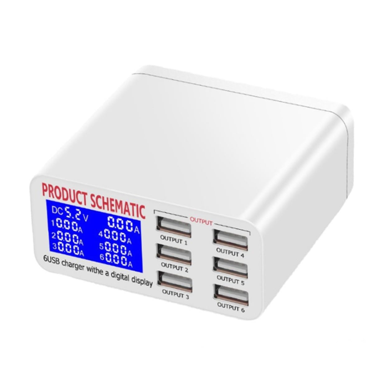 Operitacx Chargeur Secteur Multiports USB 6 Ports Écran LCD 40w en Abs Pc, Protection Court-Circuit, Recharge Simultanée de 10 Appareils Mobiles