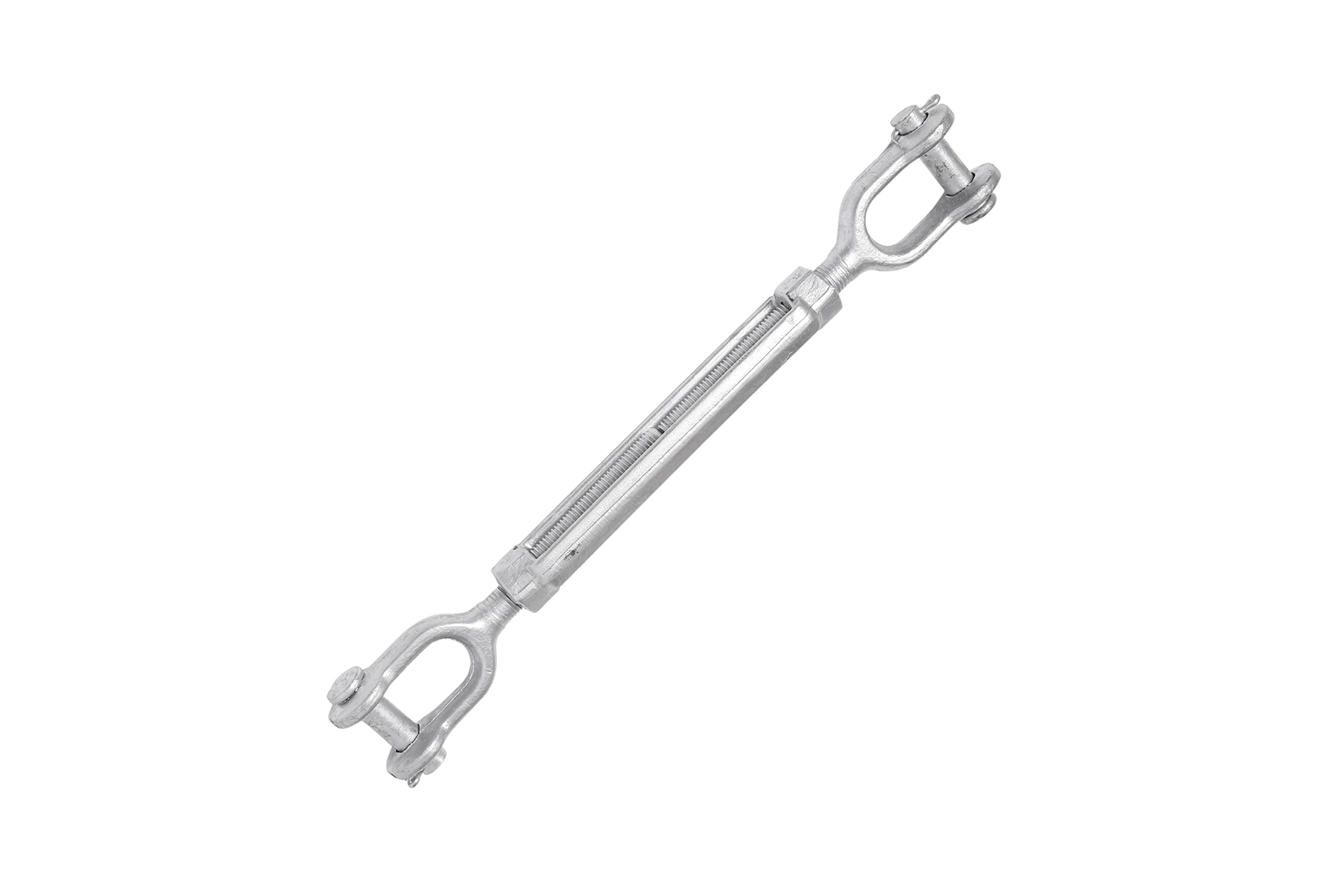 Indusco TB114IM11 Hot Dipped Drop Forged Galvanized Steel Jaw and Jaw Turnbuckle, 15200 lbs Working Load Limit, 1-1/4" Threaded Diameter x 12" Take Up, 29-7/8" Length