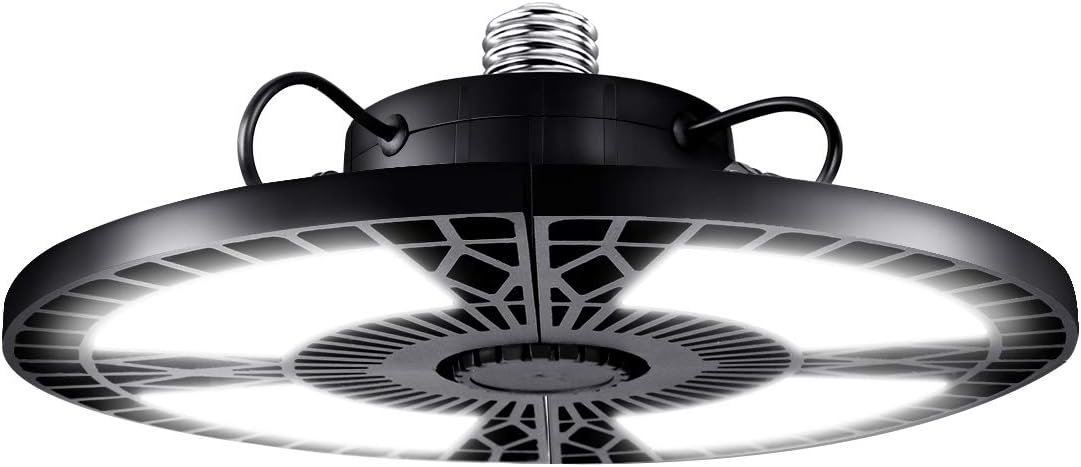 ROTTOGOON LED Garage Lights, 60W Deformable LED Garage Ceiling Lights 6000LM 6500K with 4 Adjustable Panels E26/E27 for Garage, Basement, Warehouse, Workshop, Shop, Barn