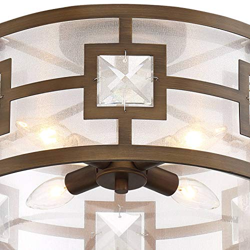Possini Euro Design Deco Bling Modern Ceiling Light Semi-Flush Mount Fixture Warm Bronze 16" Wide Organza Drum Shade Crystal Accents For House Bedroom Hallway Living Room Bathroom Dining Kitchen #TOP24