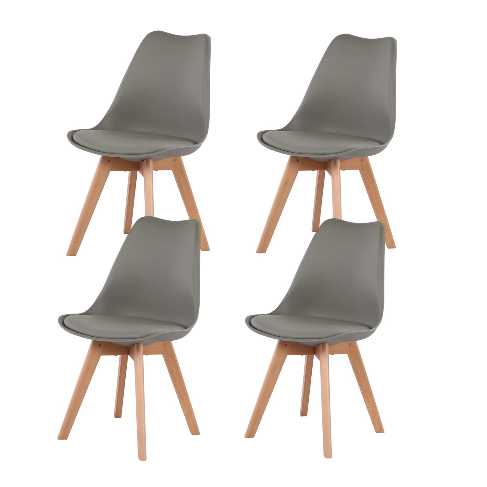 Modern Dining Chairs Set of 4 with Wooden Legs and Soft Cushion for Living Room, Garden, Kitchen, Bedroom, Outdoor and Office, Grey