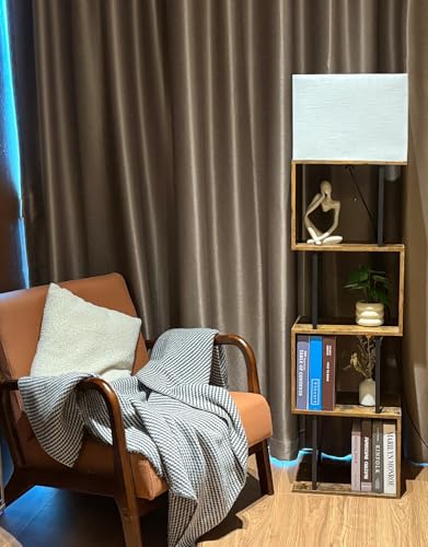 Image of 5-Tier Floor Lamp with Shelves & Remote, Dimmable S-Shaped Bookshelf with 3 Color Temperature, 1-Hour Timer, Tall Corner Standing Lamp for Living Room, Bedroom, Office (Rustic Brown)