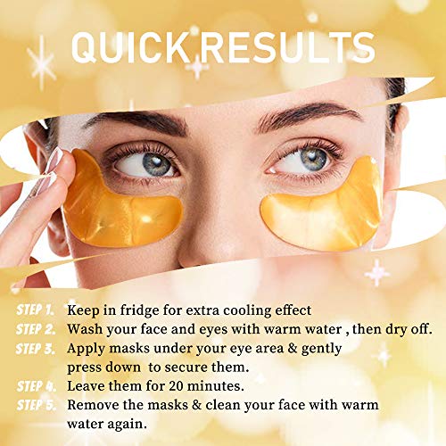 Vandarllin24K Gold Powder Gel Collagen Eye Masks Sheet Patch, Remove Bags,Dark Circles &Puffiness,Reduce Wrinkle,Moisturising,Hydrating,Uplifting Whitening,For Blackheads (10 Pairs) #TOP2