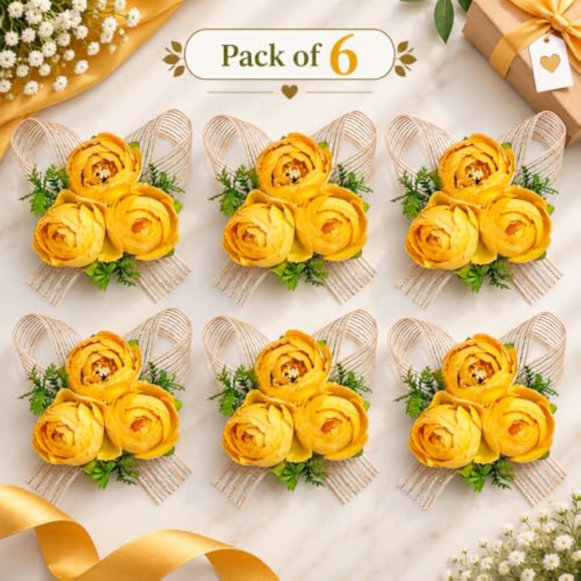 Artificial 3 Peonies Flower Bunch with Decorative Ribbon, Gift Packing