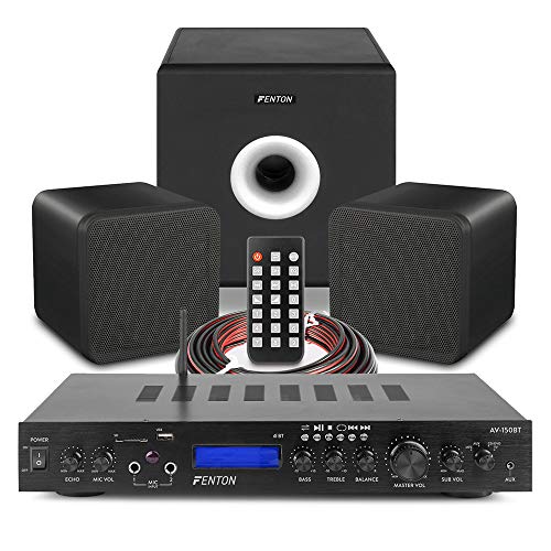 Fenton B406A Surround Sound System - 2.1 Stereo Speaker Kit with Active 8 Subwoofer, 5-Channel Bluetooth Amplifier & Dual-Cone Satellite Speakers for Home Cinema, Music, Gaming, 400W