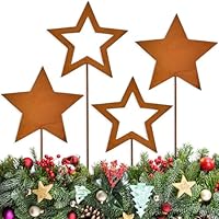 Huucozn 4er Set Gartenstecker rost deko Weihnachten Rostige Sterne Edelrost Metall Rost Stern deko für Garten Winterdeko Metallsterne Herbstdeko Sterndeko Weihnachtsdeko Garten Stecker für draußen