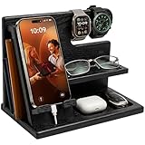 TESLYAR Regalos Originales para Hombre – Organizador de Escritorio en Madera con Soporte para Móvil y Reloj, Docking Station, Ideas Regalo Hombre Cumpleaños, Navidad, Día del Padre – Negro