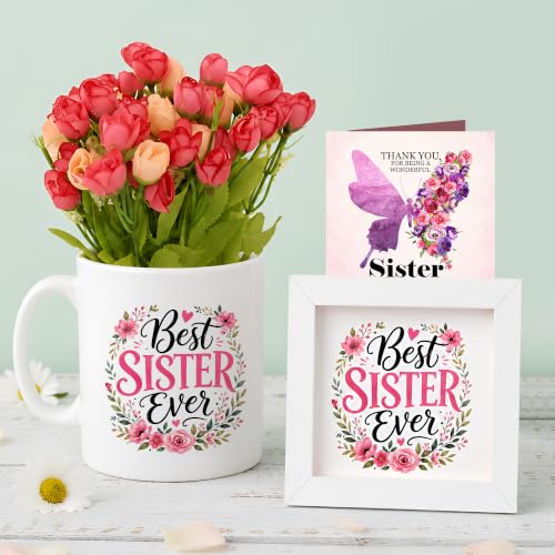 Image of TIED RIBBONS Birthday Gift for Sister - Return Gift for Girls Combo Artificial Flower Bunch, Printed Coffee Mug (325 ml), Printed Frame and Greeting Card - Best Gift's for Sister