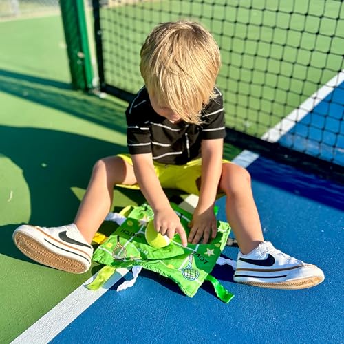 Image of Baby Jack & Co 10x10 inch Tennis Sports Lovey Sensory Plush Blanket - Tag Toys for Babies - Baby Stroller Toys - Learn Shapes, Letters & Colors - Perfect MVP Baby Toy & Baby Sports Gift w /Stroller Clip