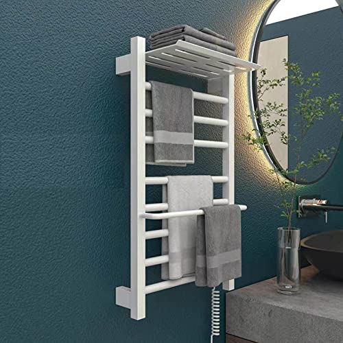 Toallero eléctrico de pared baño blanco con estante calefactable integrado 4